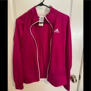 Adidas purple jacket womens medium warmup track coat lightweight zip up white